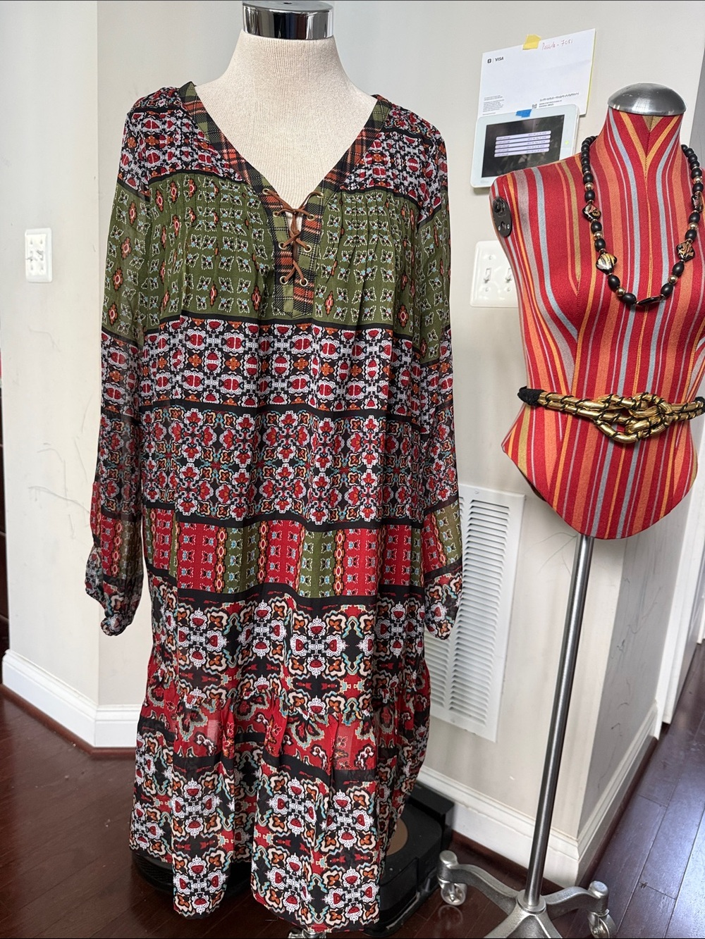 Ny Collection Patchwork Boho Print Tunic Dress S/M